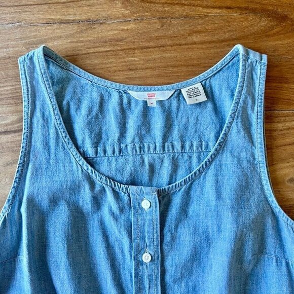 Levi’s Shelby Blue Chambray Button Front Tank Top Romper - Picture 6 of 10